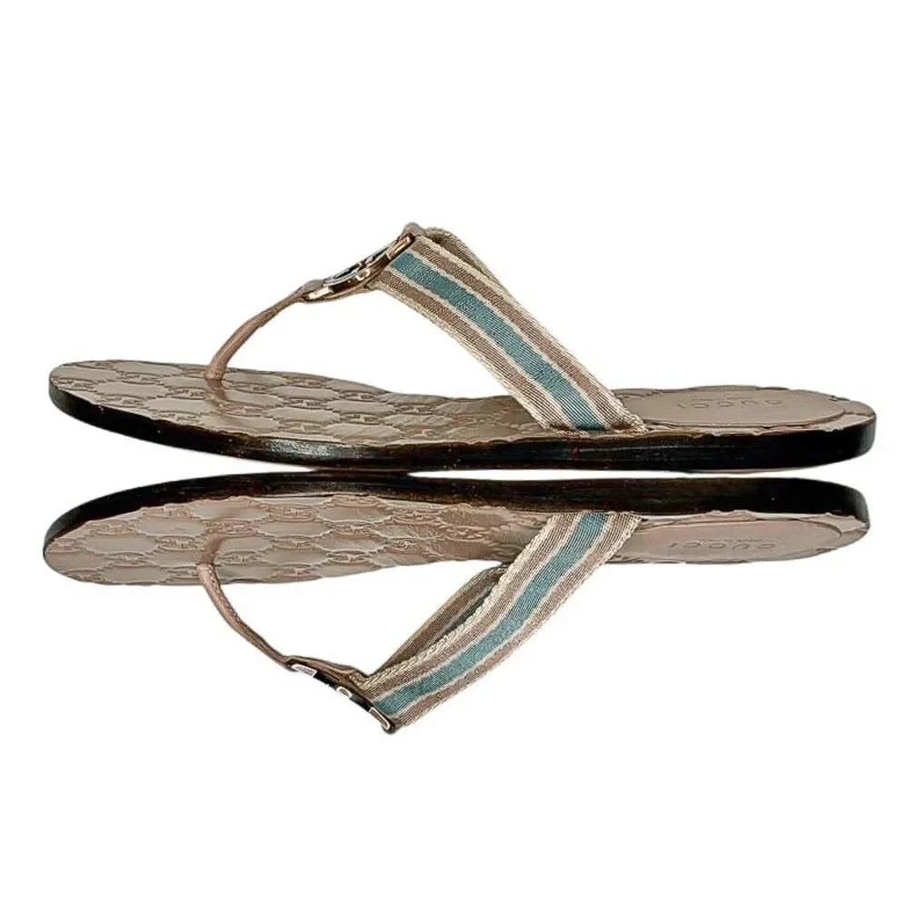 Gucci GG Web Stripe Thong Sandals EU 35.5 US 5.5 Mauve Flip Flop Slide Flat Heel - Picture 5 of 10